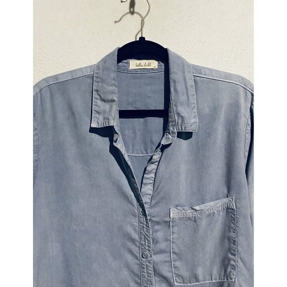 Bella Dahl Top Womens Medium Blue Button Up Fringe Tencel Long Sleeve Boho - Picture 3 of 7